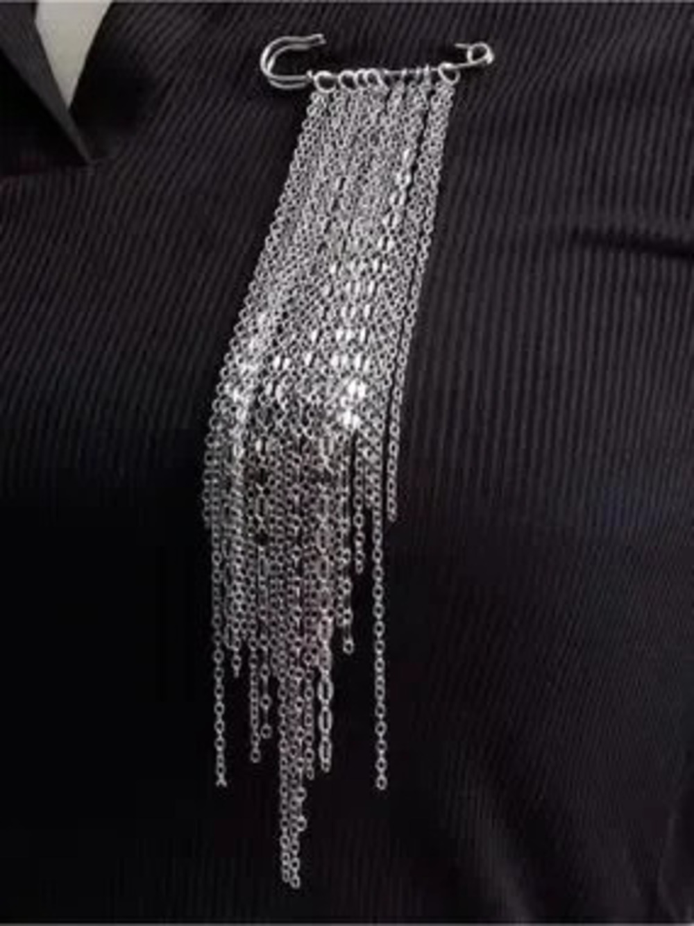 Silver Chain Fringe Safety Pin Brooch - Women Accessories